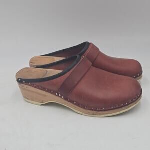 Vintage Bastad Wooden Clog Brown Leather Made in Sweden Slip On Womens 36 US 6